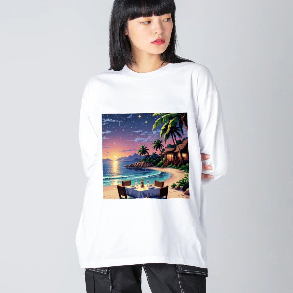 Paradise ExploreのMoonlit Palm Haven ビッグシルエットロングスリーブTシャツ