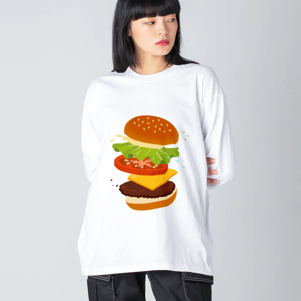 モツ煮子のフレッシュなハンバーガー ビッグシルエットロングスリーブTシャツ