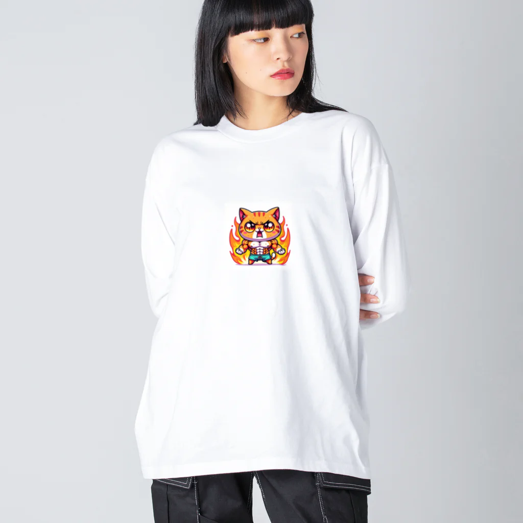 pikapikaの燃える猫マッチョ Big Long Sleeve T-Shirt