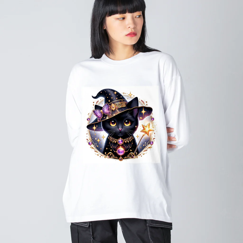 黒猫ギャラリー🐈‍⬛の黒猫の魔法使い ビッグシルエットロングスリーブTシャツ