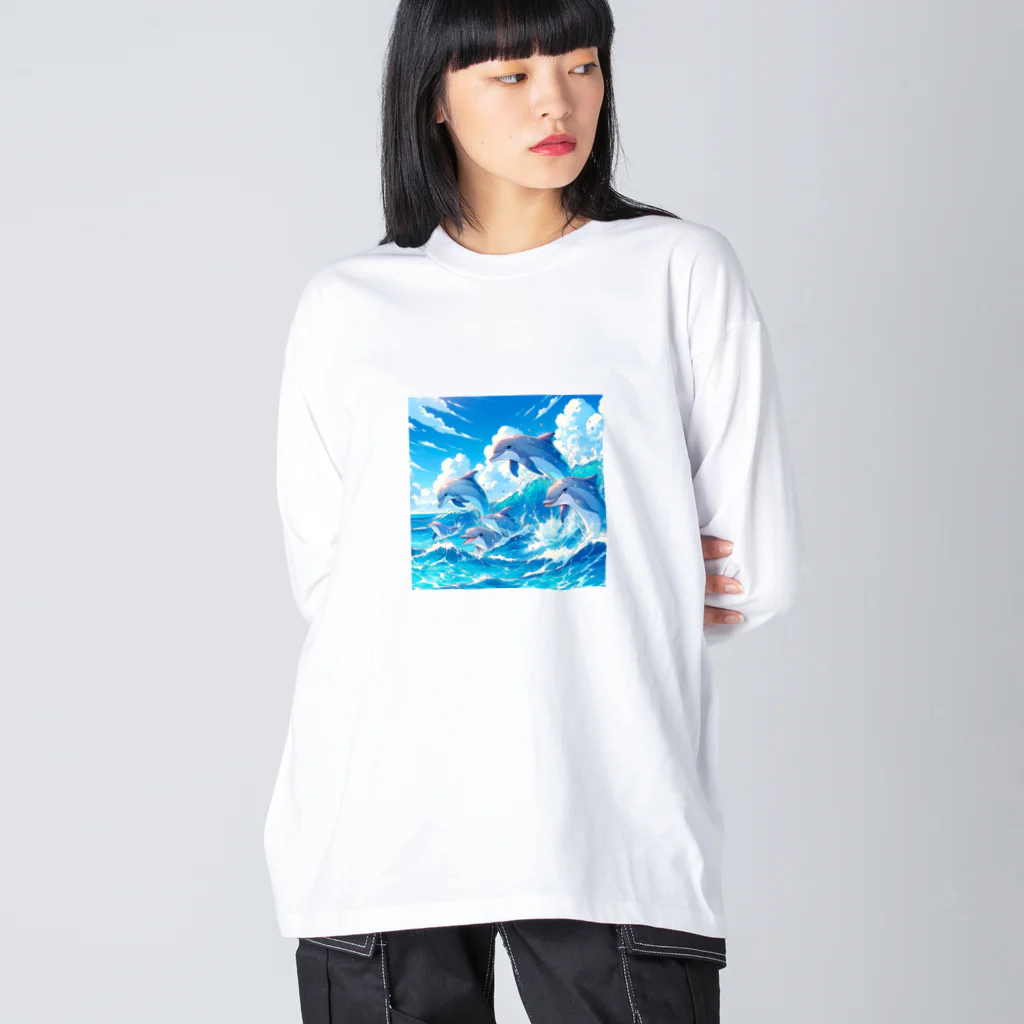 snow-birdの海で遊ぶイルカたちの楽しい風景 Big Long Sleeve T-Shirt