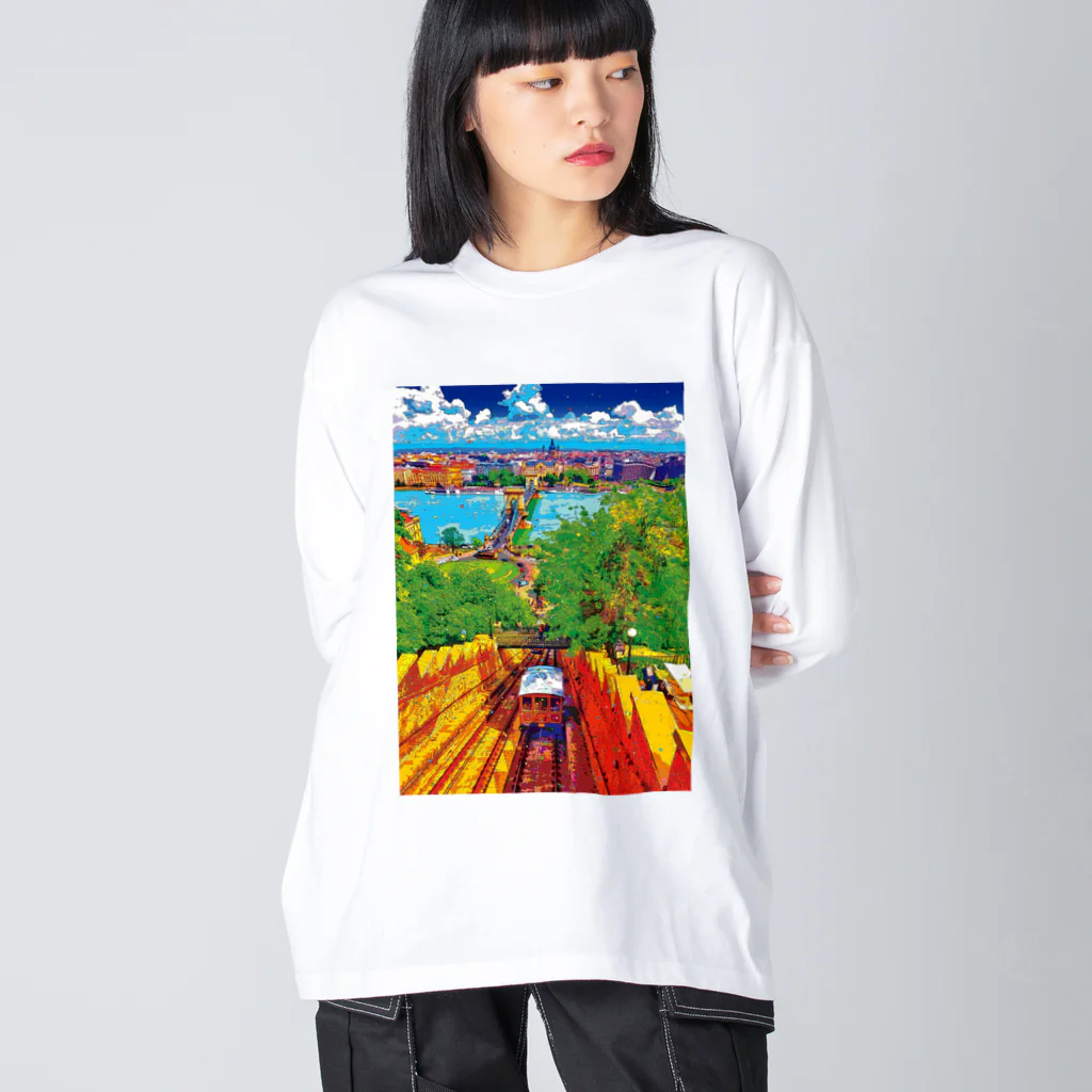 GALLERY misutawoのハンガリー ブダ城ケーブルカーとブダペストの街並み Big Long Sleeve T-Shirt