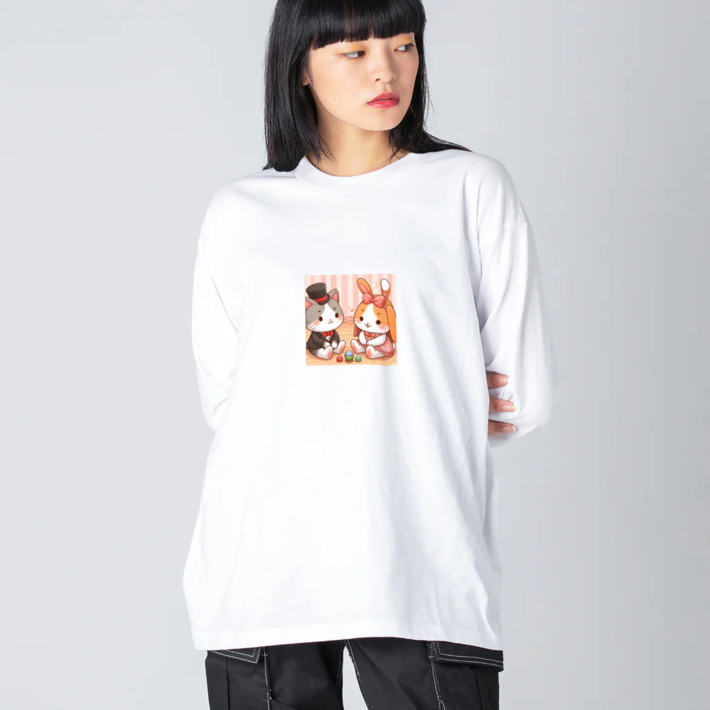 us shopのネコとウサギの戯れ Big Long Sleeve T-Shirt