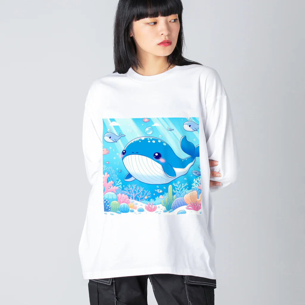 ハートフルの愛らしいクジラさん癒しグッズ ビッグシルエットロングスリーブTシャツ