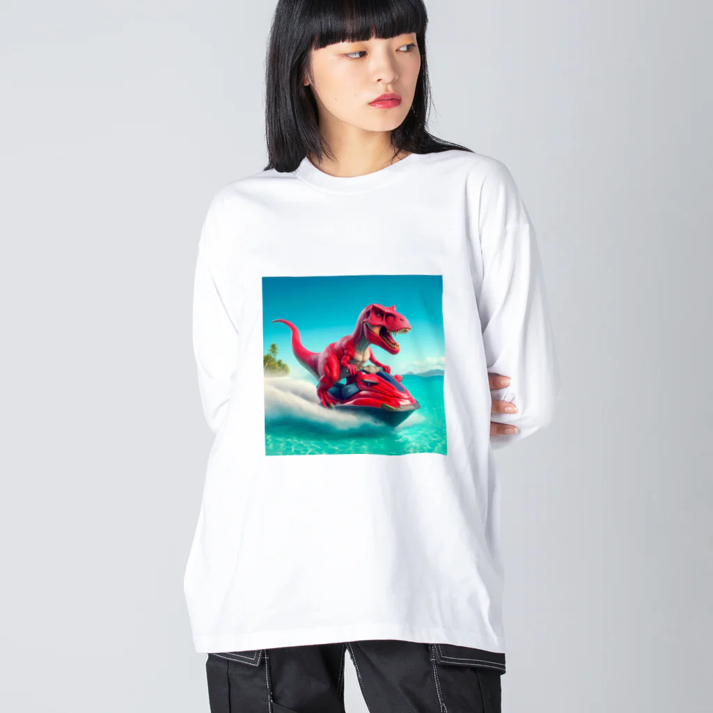 DINO-studioのジェットスキーを楽しむ赤ティラノ Big Long Sleeve T-Shirt