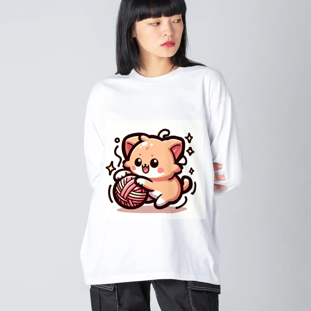 moka_mattarliのLINEスタンプ風の猫01 ビッグシルエットロングスリーブTシャツ