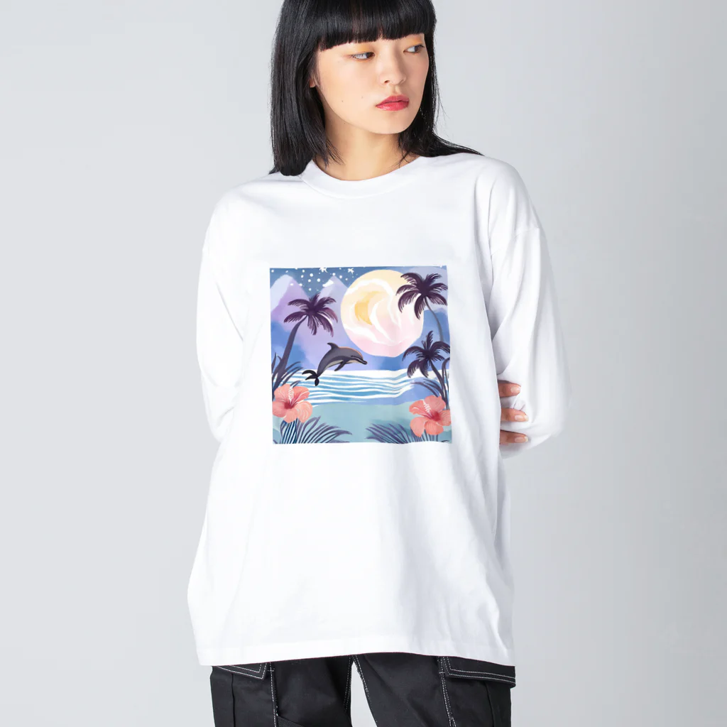 ハワイライフのイルカと満月 Big Long Sleeve T-Shirt