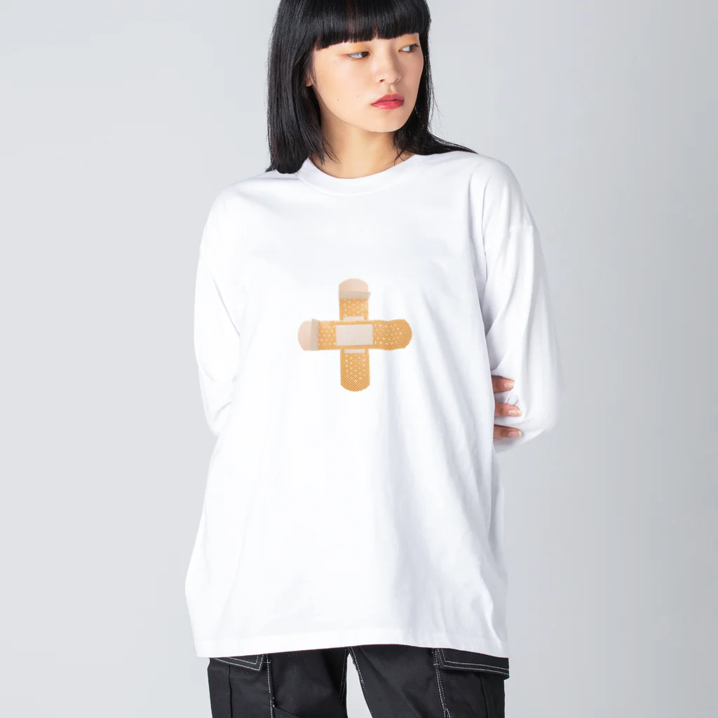 BAN創 & Co. ⚠️の絆創膏 実写 (クロス) ビッグシルエットロングスリーブTシャツ