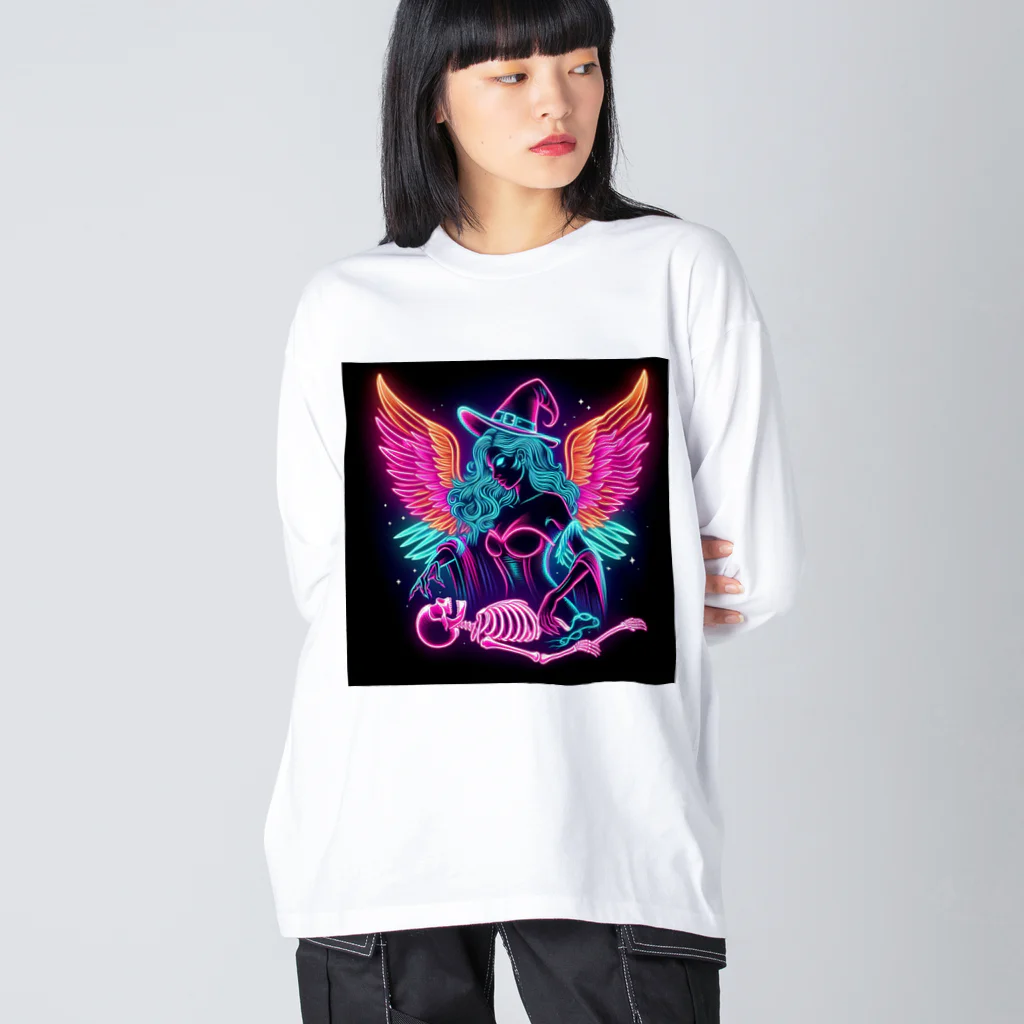 momonekokoのネオンカラーの魔女と骸骨 Big Long Sleeve T-Shirt