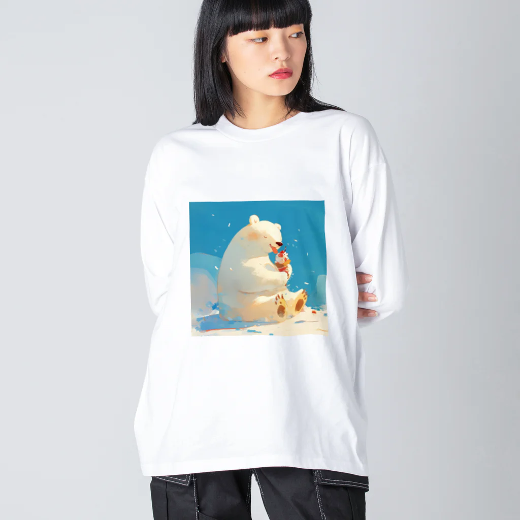 STUDIO OBAKERONのシロクマくんのおやつ ビッグシルエットロングスリーブTシャツ