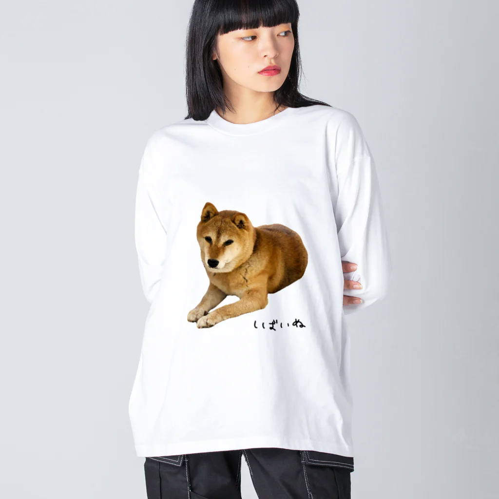 柴犬しばわんこhana873の伏せ？してる柴犬さん ビッグシルエットロングスリーブTシャツ