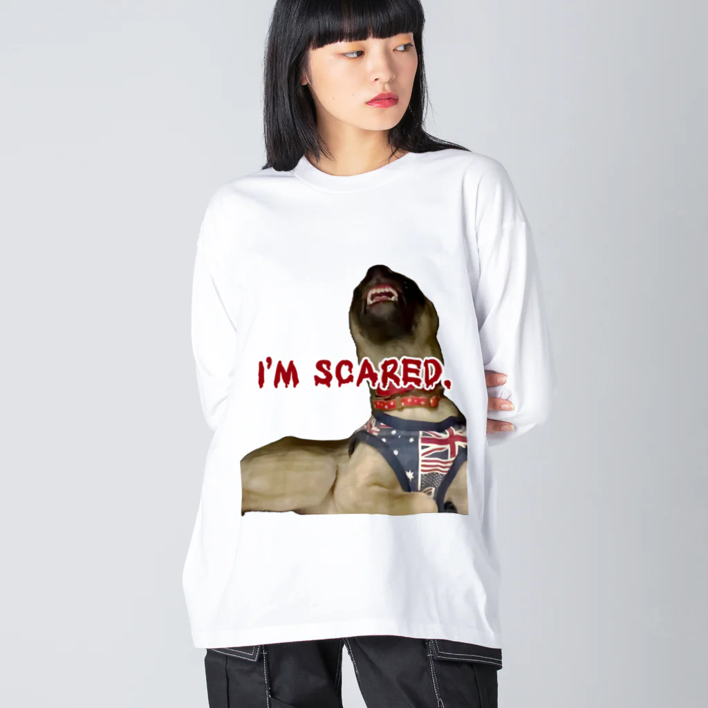 毛玉のおうちチャリティーグッズ販売suzuri部のI'M SCARED. Big Long Sleeve T-Shirt