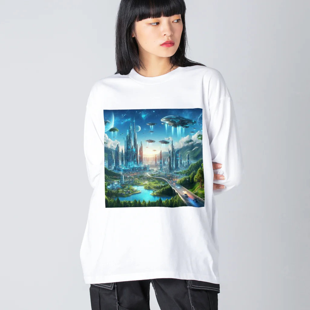 Rパンダ屋の「近未来風景グッズ」 ビッグシルエットロングスリーブTシャツ