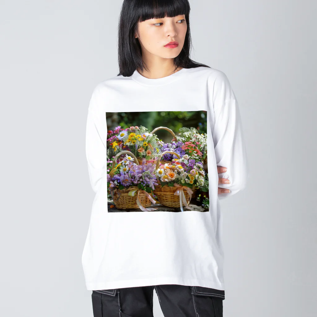 AQUAMETAVERSEの華やかな花が入った花かご　なでしこ1478 ビッグシルエットロングスリーブTシャツ