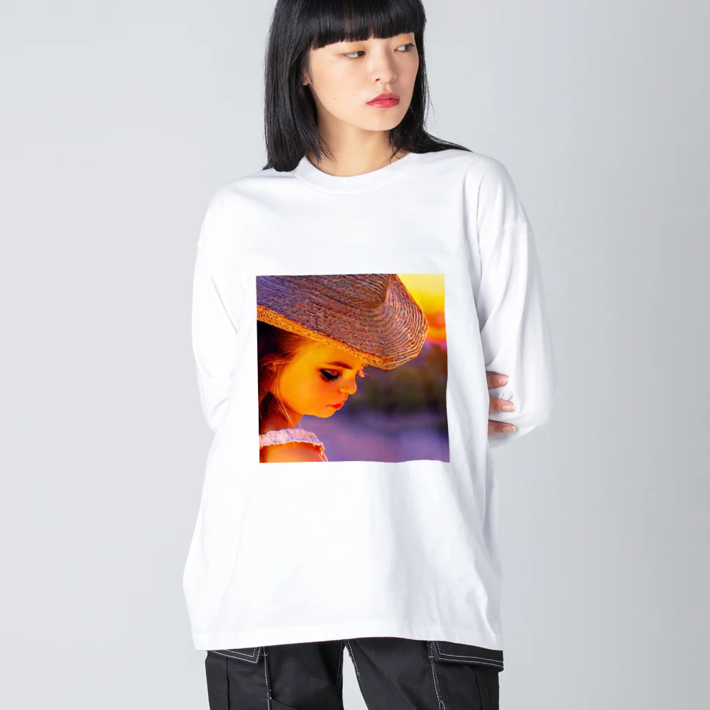 Natural Eleganceの麦わら帽子のクラシックガール ビッグシルエットロングスリーブTシャツ