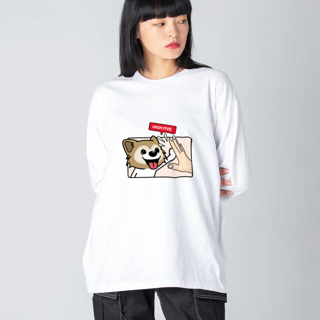 walkiesのハイタッチ！パピヨン ビッグシルエットロングスリーブTシャツ