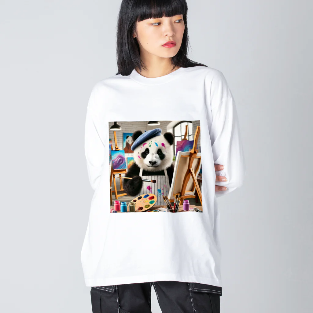 akinyan3128の絵描きのパンダ君 ビッグシルエットロングスリーブTシャツ