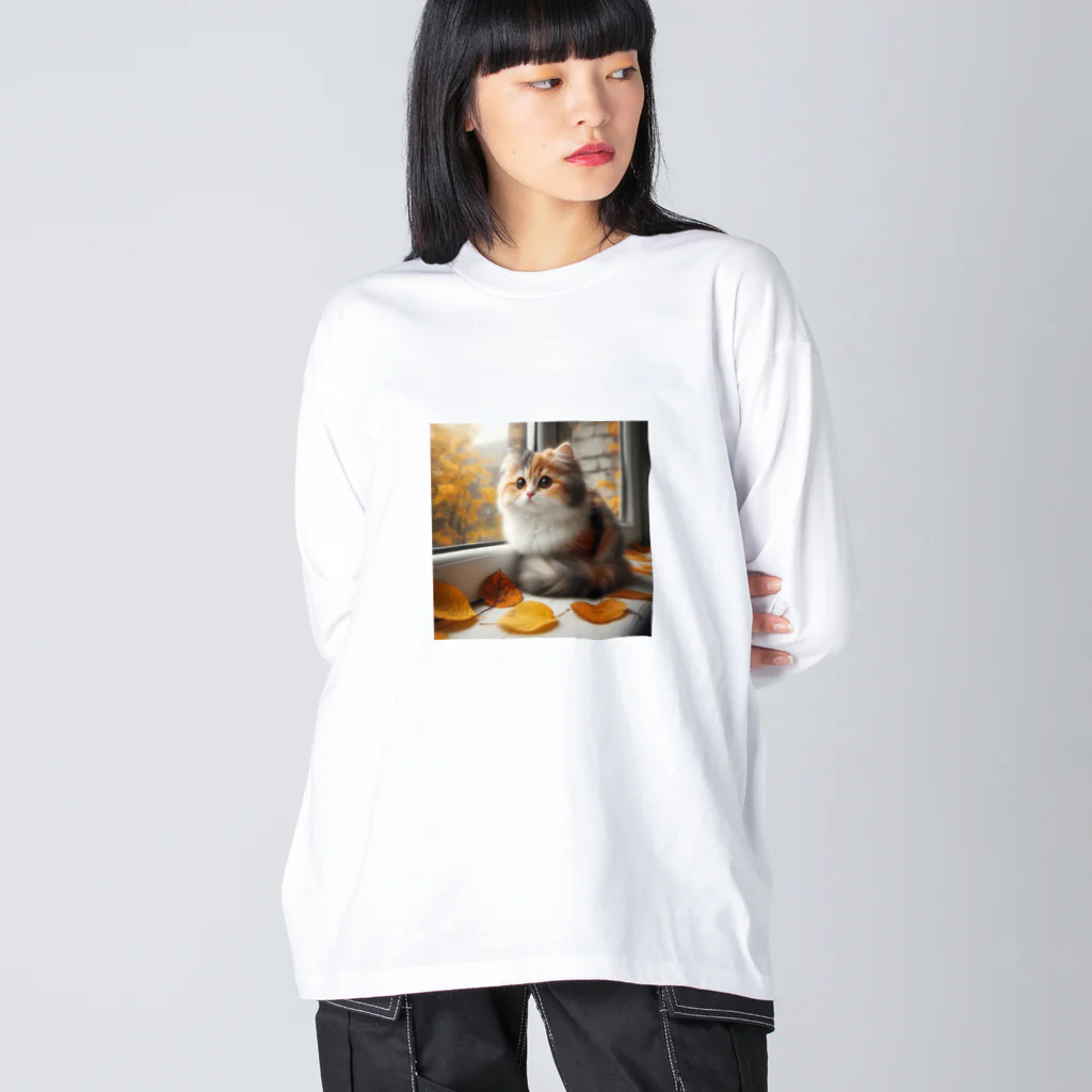 癒しの時間のかわいい三毛猫グッズ ビッグシルエットロングスリーブTシャツ