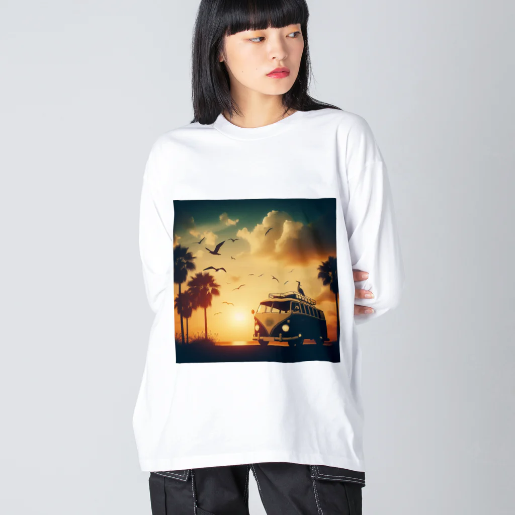 aircooled3のレトロなワーゲン 夕暮れビーチ 2 ビッグシルエットロングスリーブTシャツ