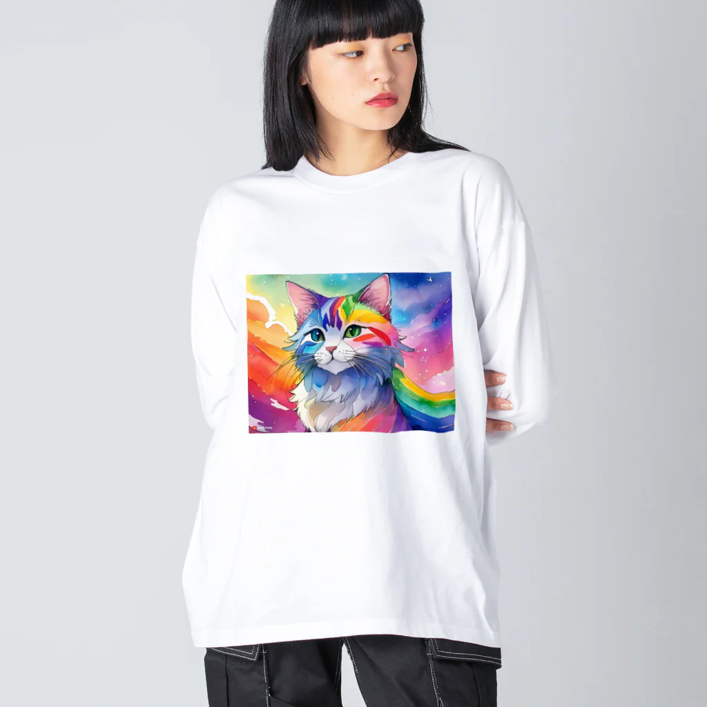 山田綾の虹色ネコちゃん ビッグシルエットロングスリーブTシャツ