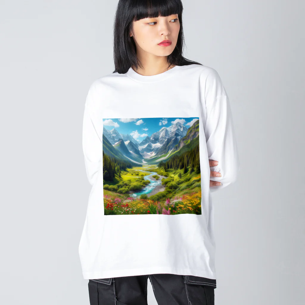 130Saitohの山間の風景 ビッグシルエットロングスリーブTシャツ