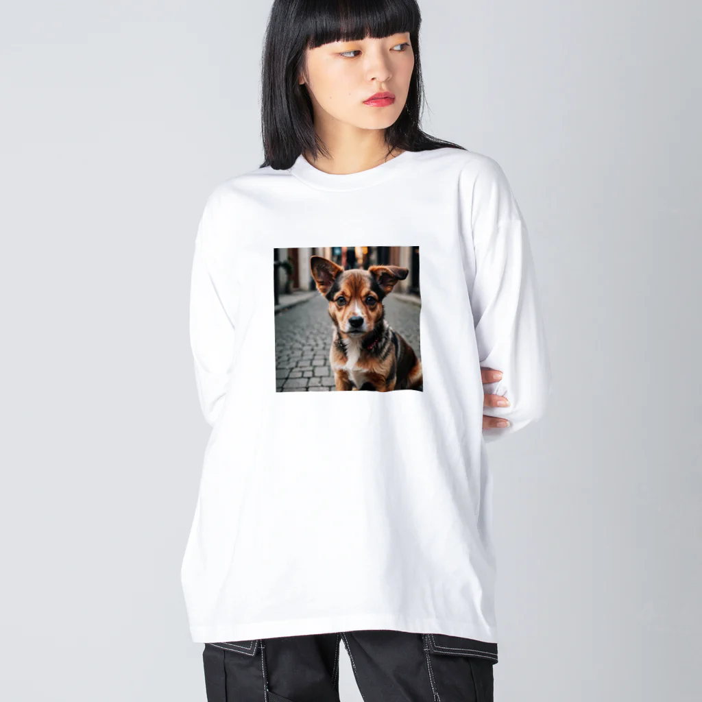 kaerinofficeのぱっちりとした瞳が魅力的な可愛いワンちゃんの写真です。 ビッグシルエットロングスリーブTシャツ