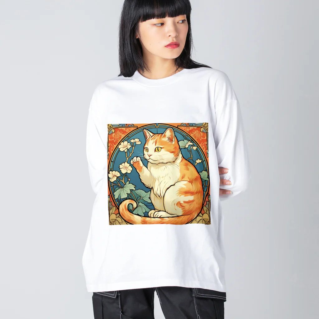 ゆまちゃんの開運雑貨屋さんの金運招く猫ミュシャ風 Big Long Sleeve T-Shirt