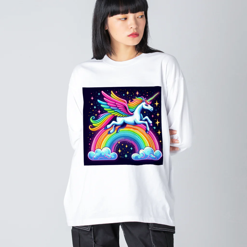 momonekokoのネオンカラーのユニコーン Big Long Sleeve T-Shirt