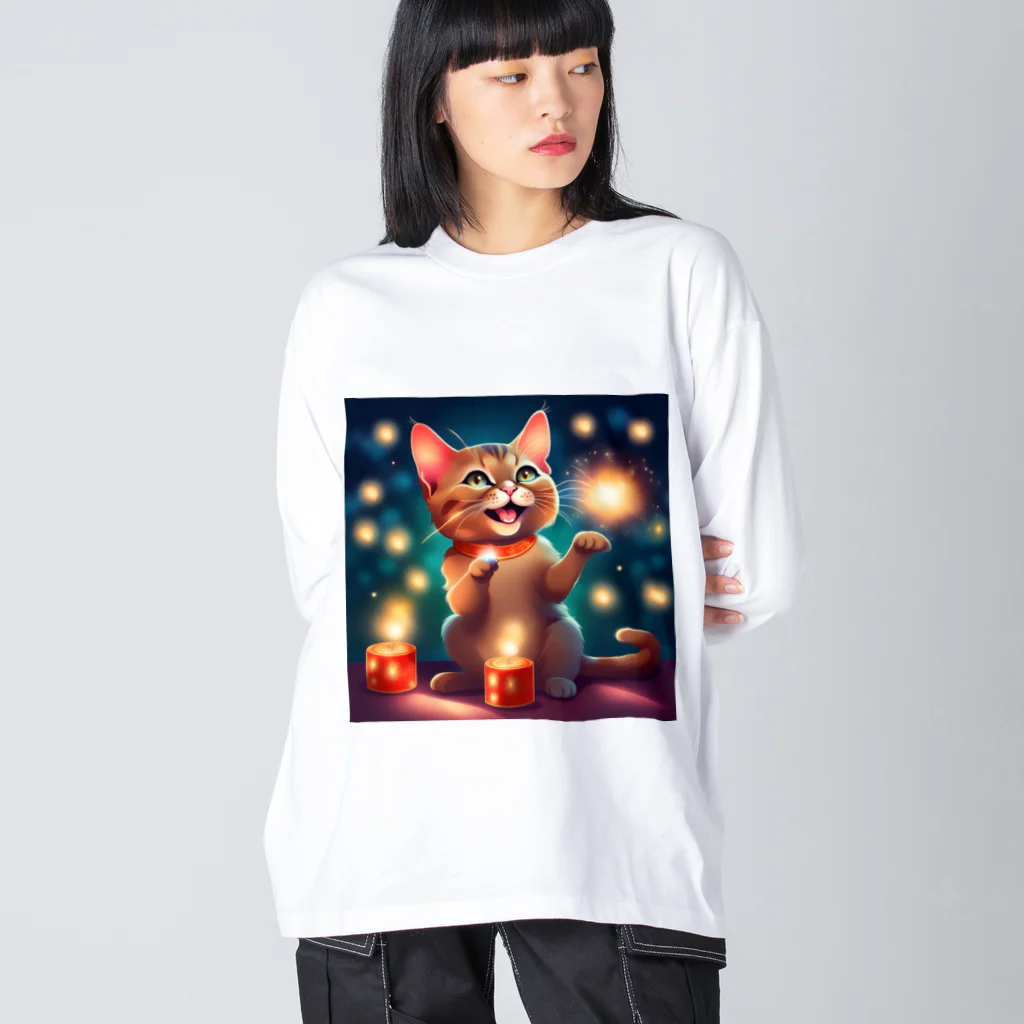 はなにゃんのおうちの花火で遊ぶかわいい猫ちゃん Big Long Sleeve T-Shirt