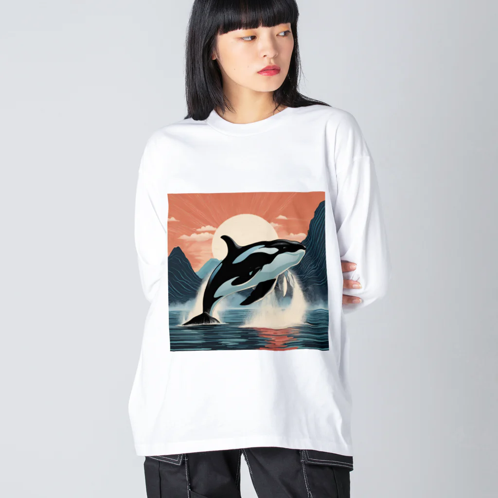 はちみつあめの夕日のシャチ Big Long Sleeve T-Shirt