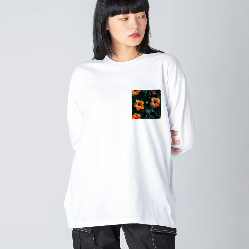 オンラインショップイエローリーフのオレンジ色のハイビスカスの花 Big Long Sleeve T-Shirt