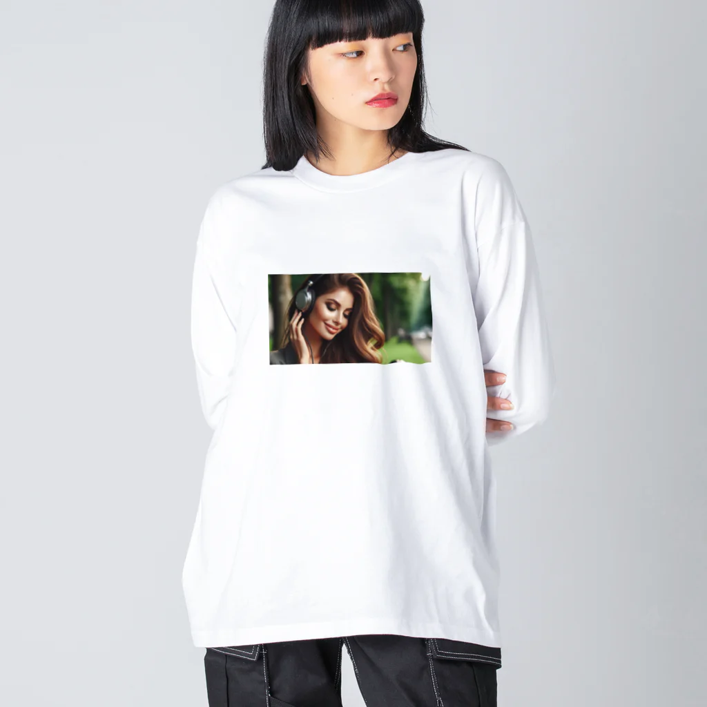 moesoraの音楽を聴く女性 ビッグシルエットロングスリーブTシャツ