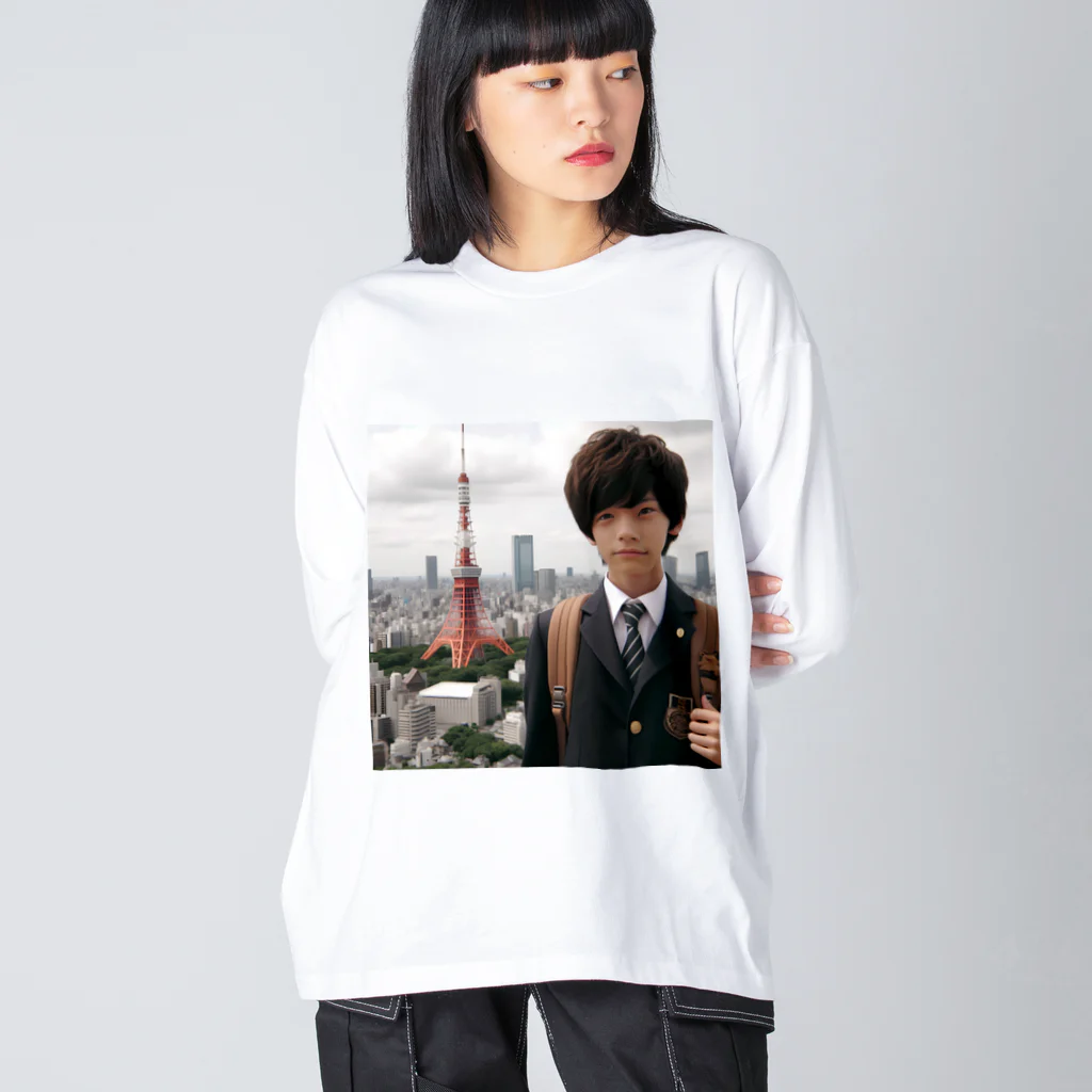 可愛い男の子イラスト販売所　By,keicyanの男の子　中学1年生　タワーバッグに Big Long Sleeve T-Shirt