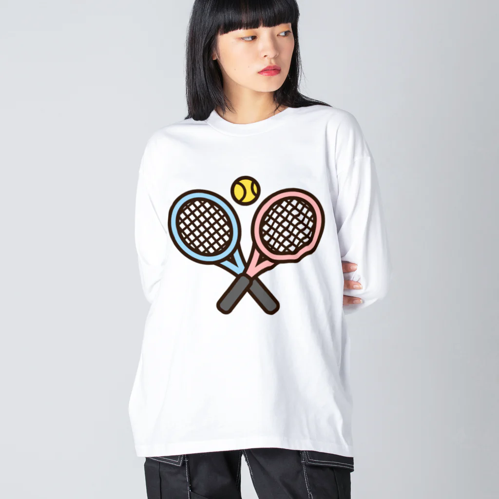 お絵かき屋さんのテニスのラケットとボール ビッグシルエットロングスリーブTシャツ