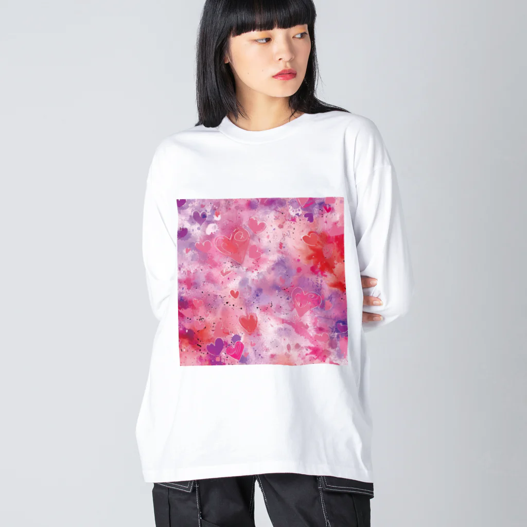 オンラインショップイエローリーフのハート　赤　ピンク　紫　可愛い Big Long Sleeve T-Shirt