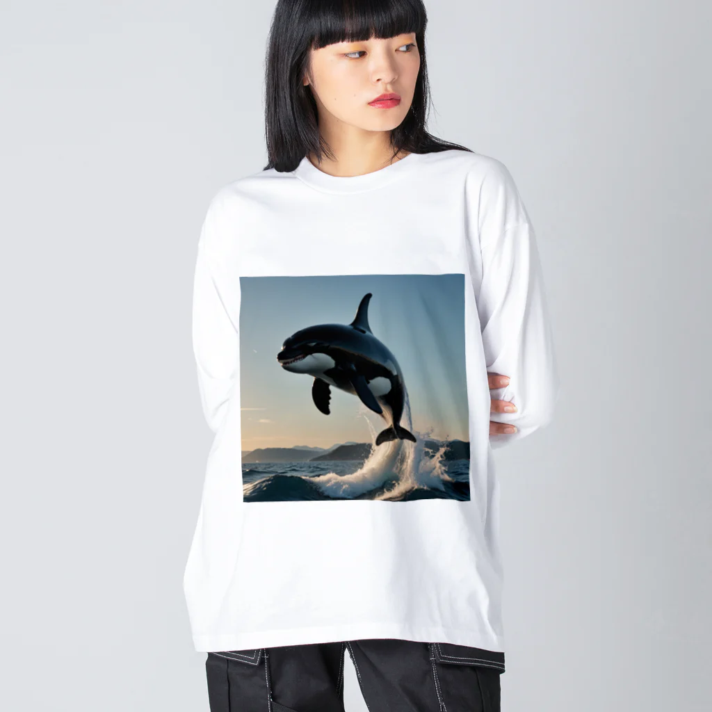 NukuNukuMikanの水面を飛び跳ねるシャチ Big Long Sleeve T-Shirt