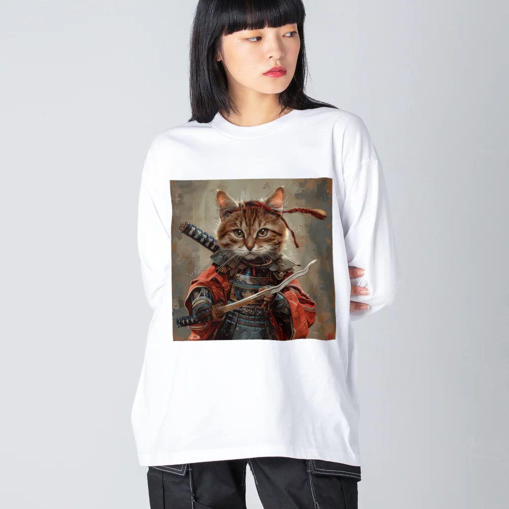 AQUAMETAVERSEの猫サムライ・ミケ　Tomoe bb 2712 ビッグシルエットロングスリーブTシャツ