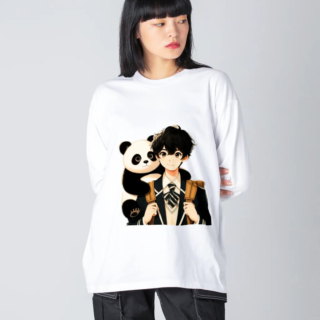 可愛い男の子イラスト販売所　By,keicyanの男の子　中学1年生　パンダ Big Long Sleeve T-Shirt