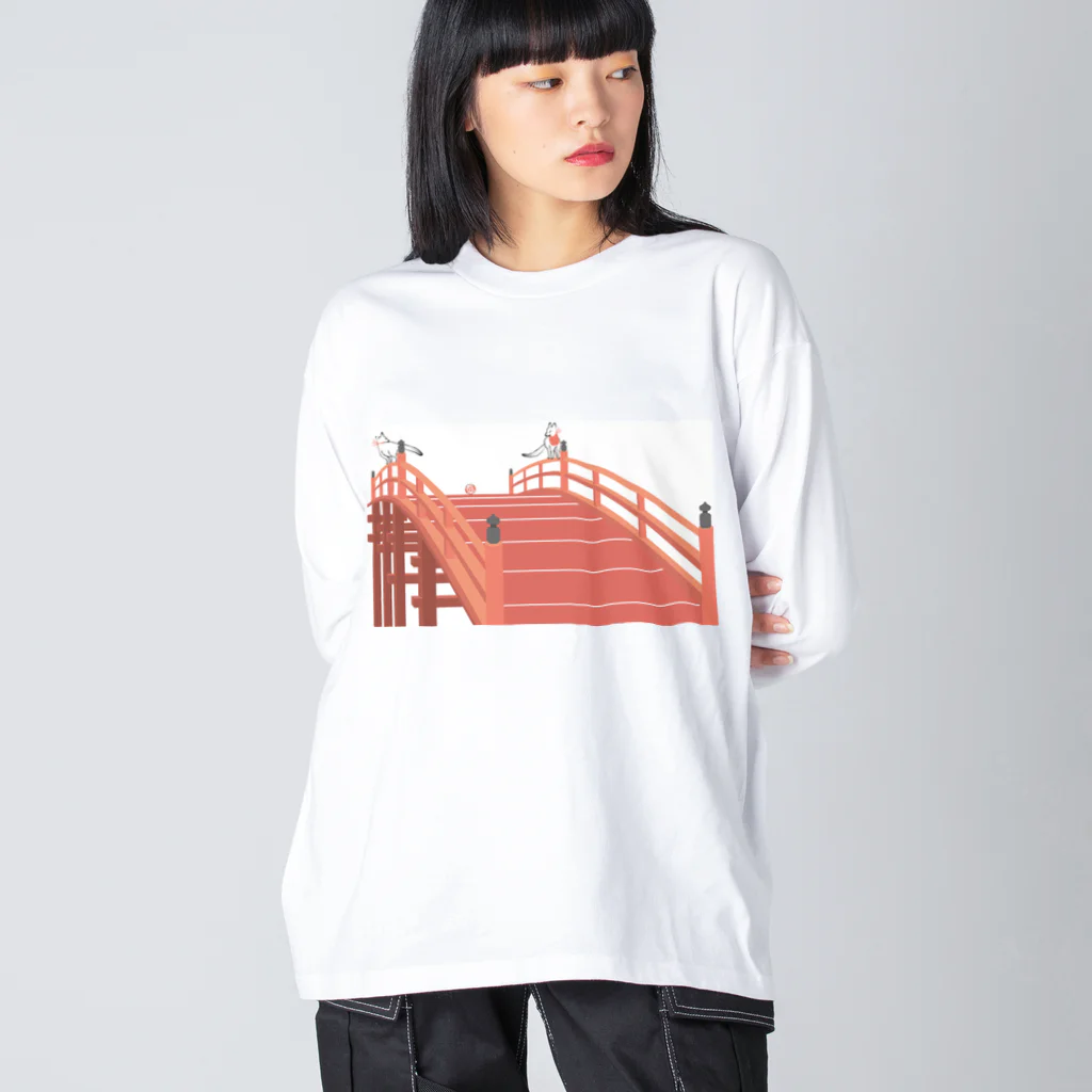 Amiの狐の手毬唄 太鼓橋と狛狐 Big Long Sleeve T-Shirt