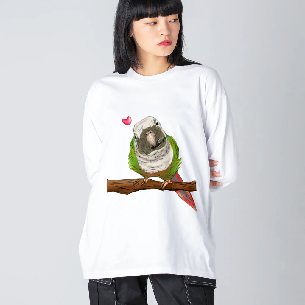 Lily bird（リリーバード）のホオミドリアカオウロコインコ フルカラー① ビッグシルエットロングスリーブTシャツ