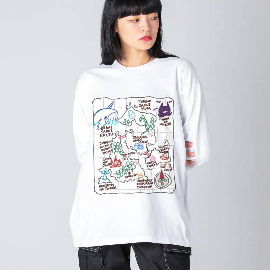 あべのぼうけんの地図(白) ビッグシルエットロングスリーブTシャツ