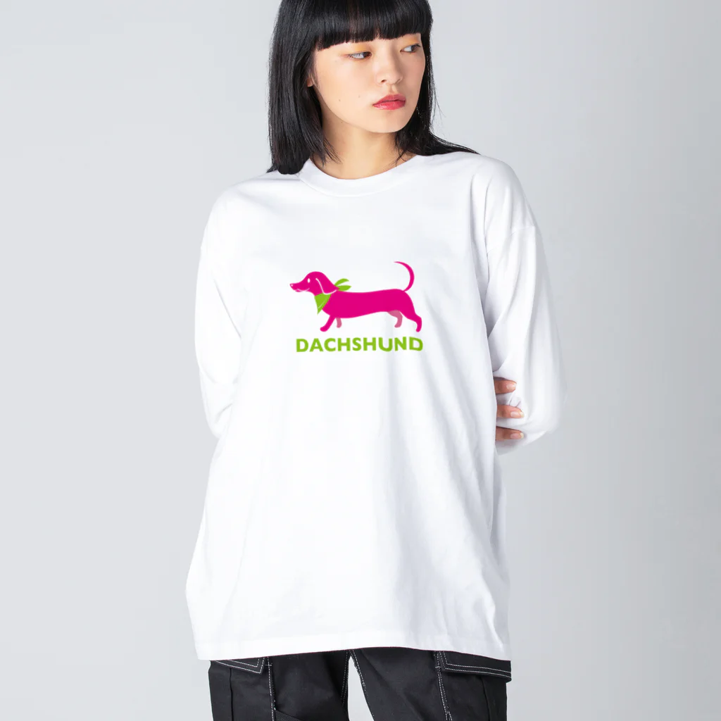 tomokomiyagamiのダックスフント ピンク ビッグシルエットロングスリーブTシャツ