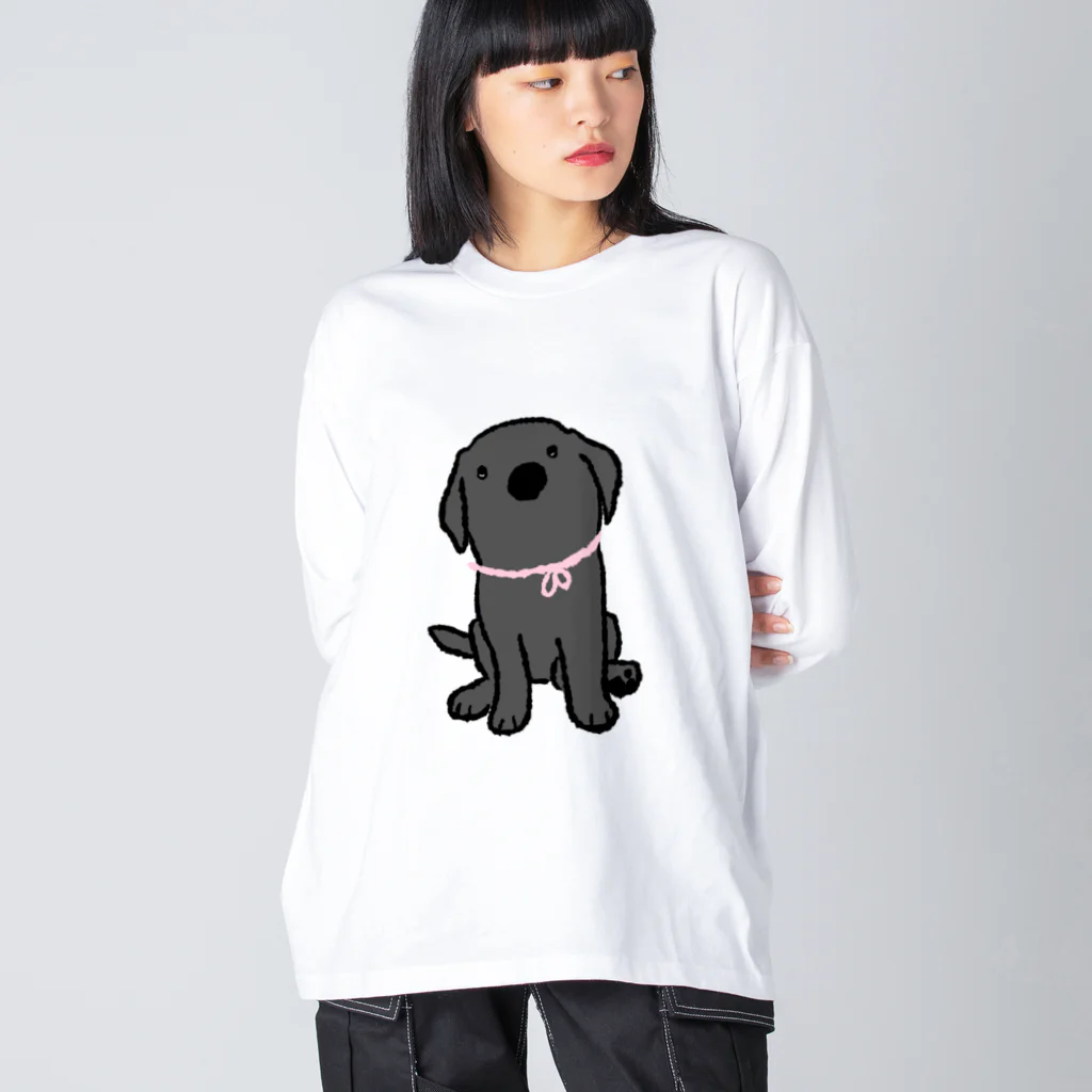 Dog Drawer Drawn by Dogの黒ラブパピー ビッグシルエットロングスリーブTシャツ