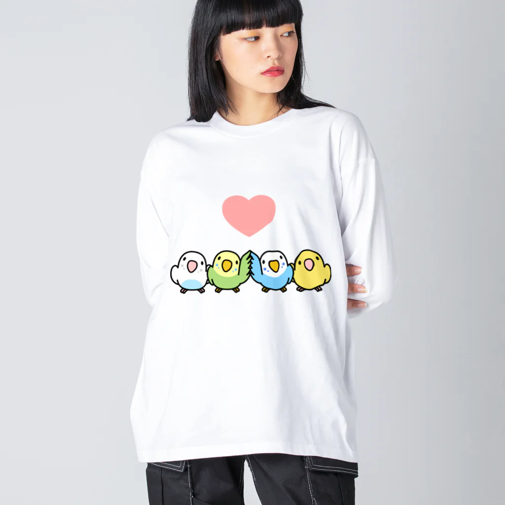 まめるりはことりのハイタッチなかよしセキセイインコ【まめるりはことり】 ビッグシルエットロングスリーブTシャツ