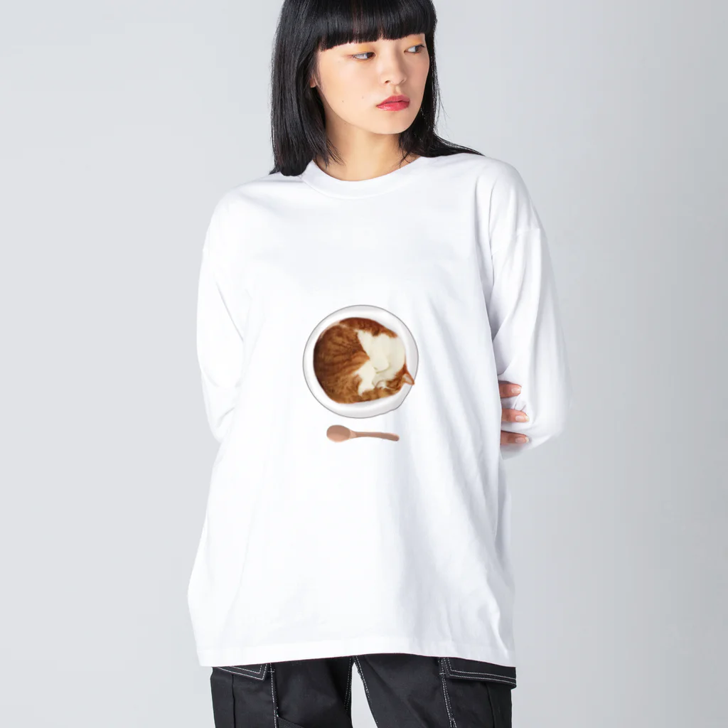 氷熊のおみせの猫カレー🍛おいしそうな いろをした ねこ. ビッグシルエットロングスリーブTシャツ