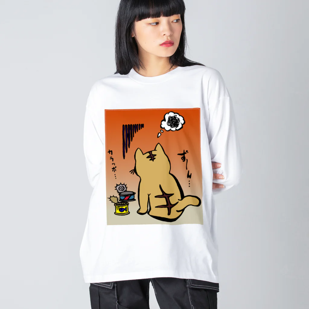 気ままに創作　よろず堂のどんよりねこ　いろどり ビッグシルエットロングスリーブTシャツ