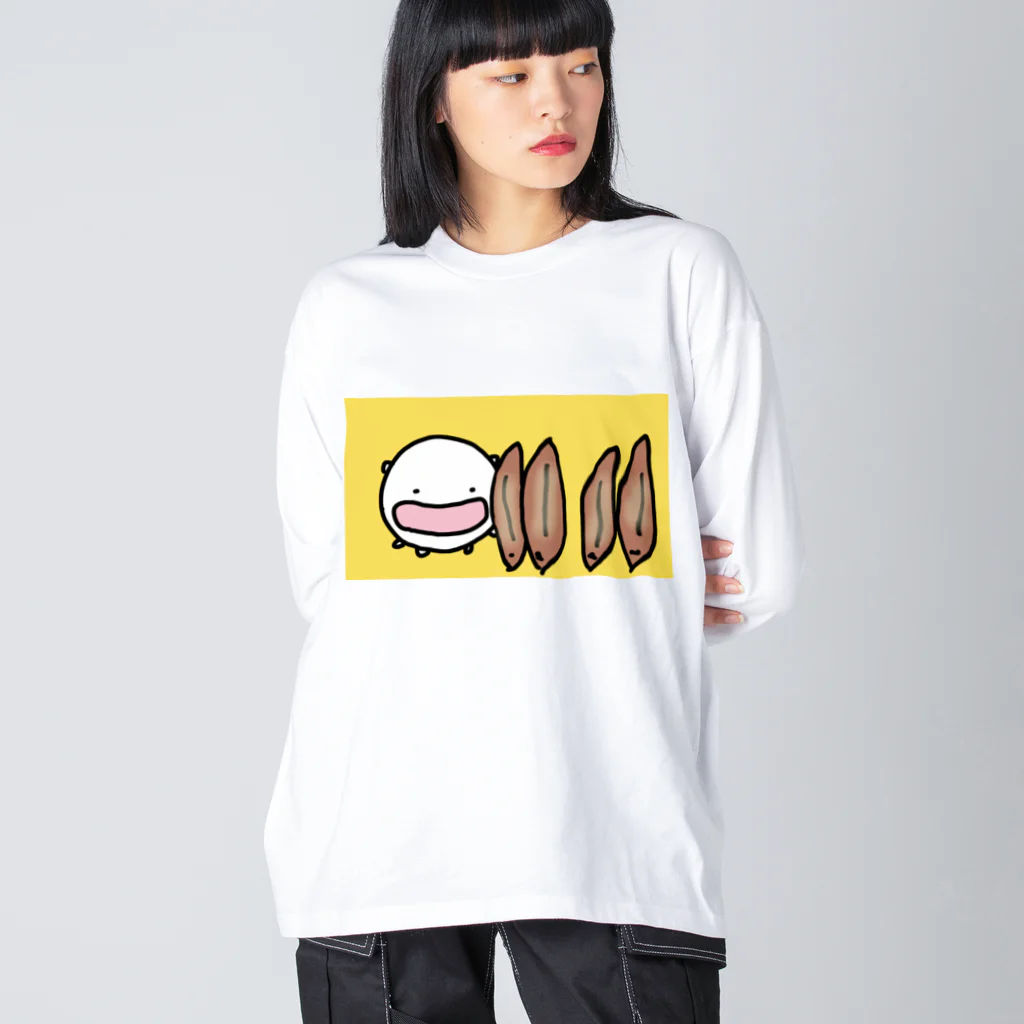 ダイナマイト87ねこ大商会のうなぎの蒲焼きを立てまくるねこです ビッグシルエットロングスリーブTシャツ