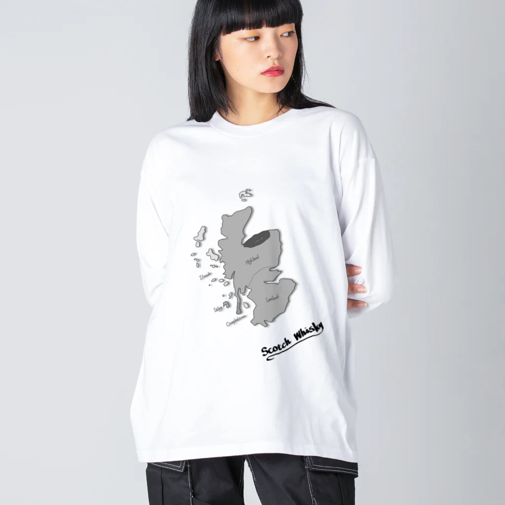 MedusasのScotch Whisky‘s  map (モノクロver) ビッグシルエットロングスリーブTシャツ