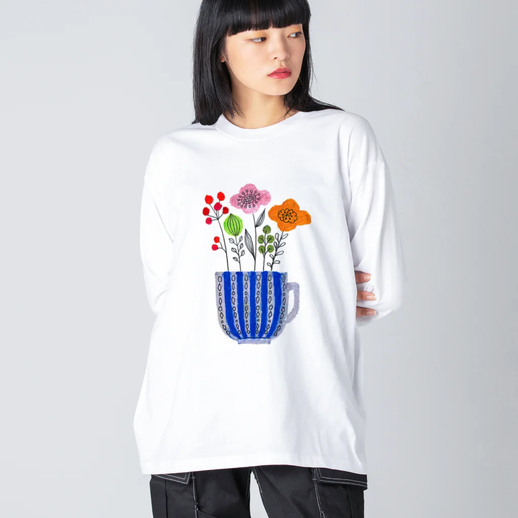 KANKAN ILLUSTRATION FACTORY goods shopの幸せなコーヒータイム ビッグシルエットロングスリーブTシャツ