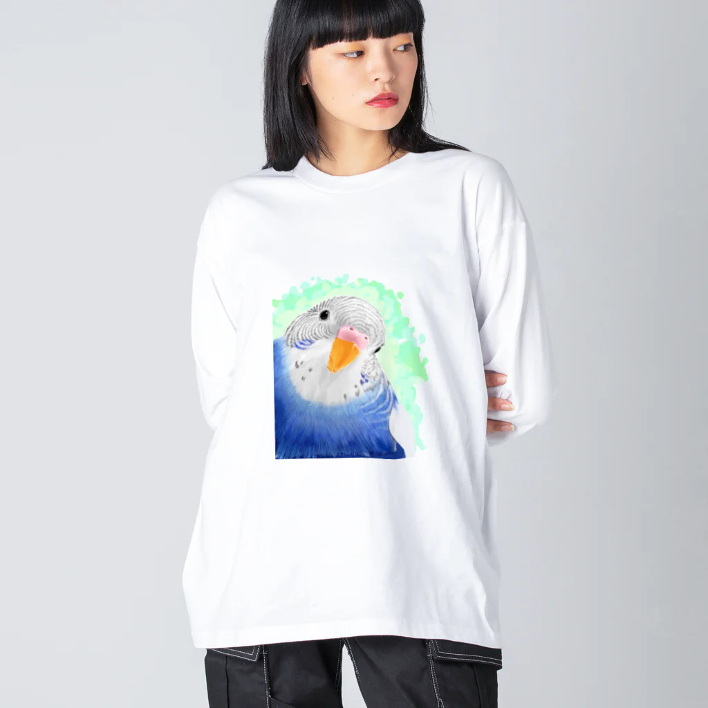 まめるりはことりのセキセイインコ　オパーリン大【まめるりはことり】 ビッグシルエットロングスリーブTシャツ